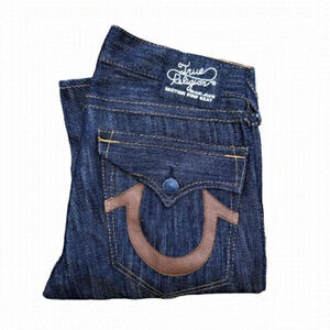 True Religion Jeans Size 33 Leather Horseshoe Blue